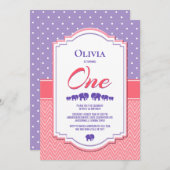 Lila Polka Dot 1. Geburtstag Party Einladung (Vorne/Hinten)