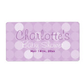 Lila Polka Dot Baby Dusche Wasserflaschen Etikette (Vorne)