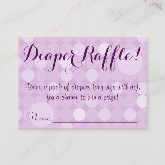 Lila Polka Dot Baby Dusche Windeln Raffelkarten Begleitkarte (Vorderseite)