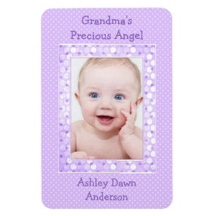 Lila Polka Dot Baby Foto Template Magnet