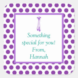 Lila Polka Dot Ballerina Childrens Geschenkaufkleb Quadratischer Aufkleber