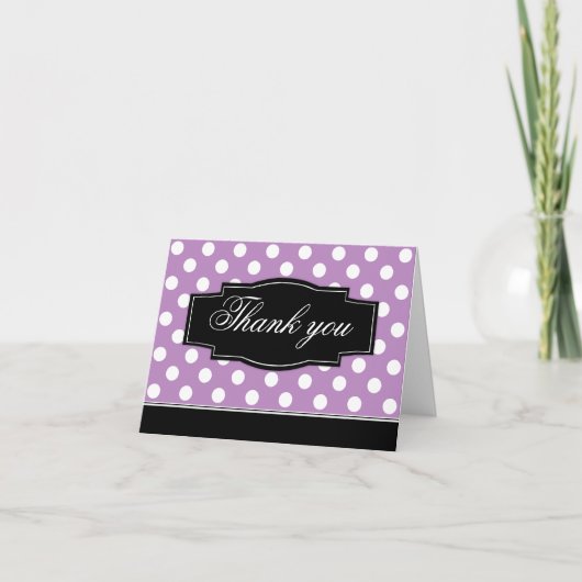Lila Polka Dot Black Frame Dankeschön Karte (Vorderseite)