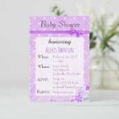 Lila Polka Dot Bow Girl Baby Shower Einladungen (Stehend Vorderseite)