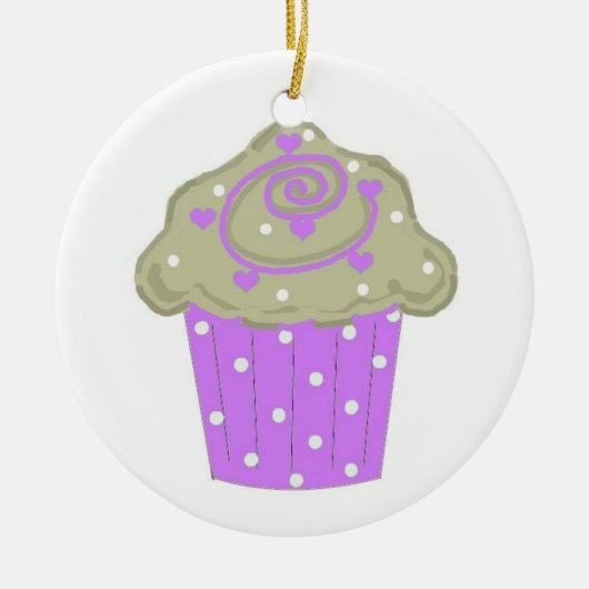 Lila Polka Dot Cupcake Keramikornament (Vorne)