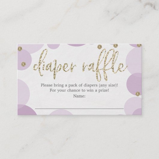 Lila Polka Dot Diaper Raffle Baby Duschkarte Begleitkarte (Vorderseite)