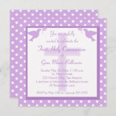 Lila Polka Dot Erste Heilige Kommunion Einladung (Vorne/Hinten)