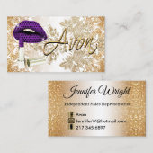 Lila Polka Dot Lips & Gold - Avon Visitenkarte (Vorne/Hinten)