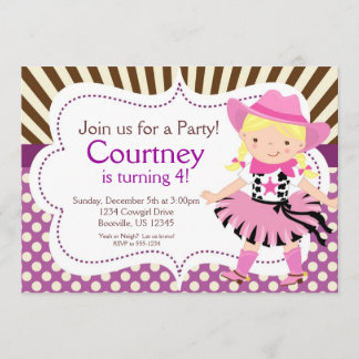 Lila Polka Dot Little Cowgirl Geburtstagsparty Einladung