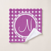 Lila Polka Dot Monogramm Badhandtuch Set (Waschlappen)
