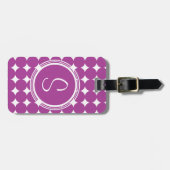 Lila Polka Dot Monogramm Gepäckanhänger (Vorderseite horizontal)