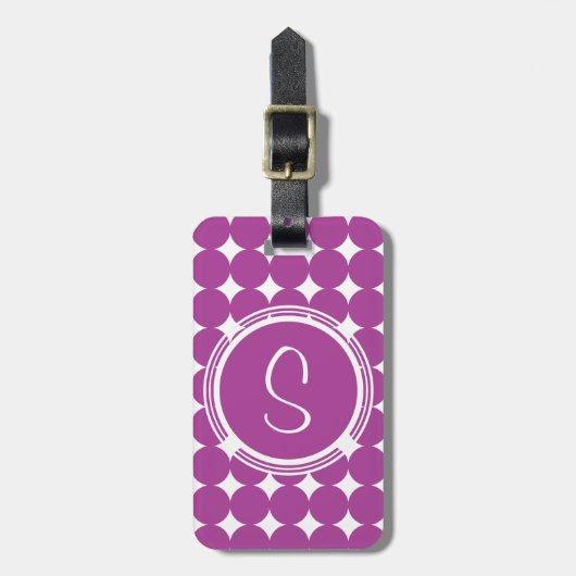 Lila Polka Dot Monogramm Gepäckanhänger (Vorderseite vertikal)