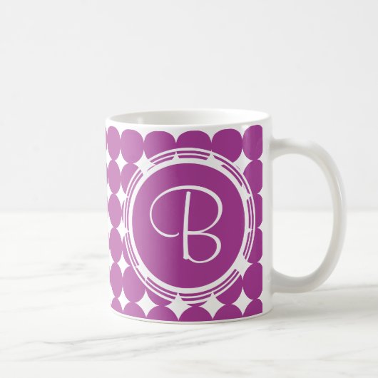 Lila Polka Dot Monogramm Kaffeetasse (Rechts)