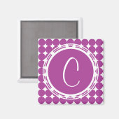 Lila Polka Dot Monogramm Magnet (Vorderseite/Rückseite)