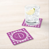 Lila Polka Dot Monogramm Rechteckiger Pappuntersetzer (Vor Ort)
