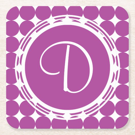 Lila Polka Dot Monogramm Rechteckiger Pappuntersetzer (Vorderseite)