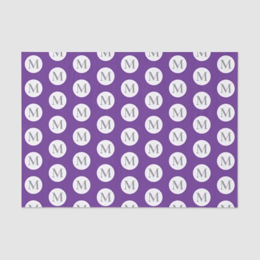 Lila Polka Dot Monogramm Seidenpapier (Vorderseite)