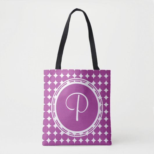 Lila Polka Dot Monogramm Tasche (Vorderseite)
