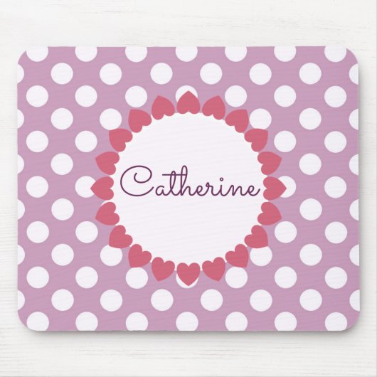Lila Polka Dot Name in Herz Niedlich Mousepad (Vorne)