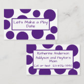 Lila Polka Dot Play Date Business Card Visitenkarte (Vorne/Hinten)