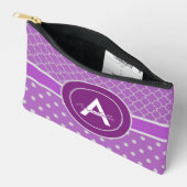 Lila Polka Dot Quatrefoil Zubehörtasche (Offen)