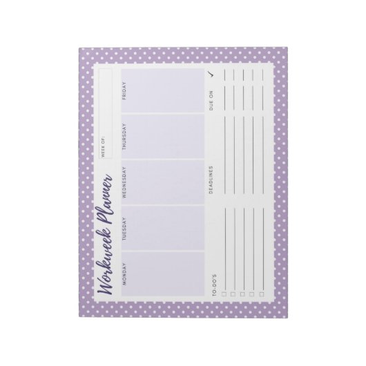 Lila Polka Dot Workweek Planer Notepad Notizblock (Rotiert)