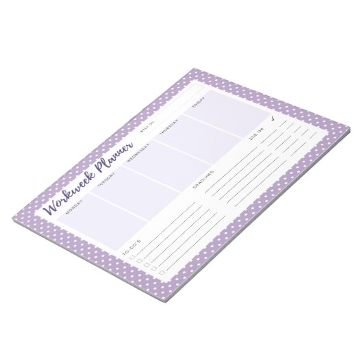 Lila Polka Dot Workweek Planer Notepad Notizblock (angewinkelt)