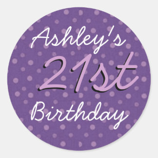 Lila Polka Dots 21. Geburtstag Individuelle Name Runder Aufkleber