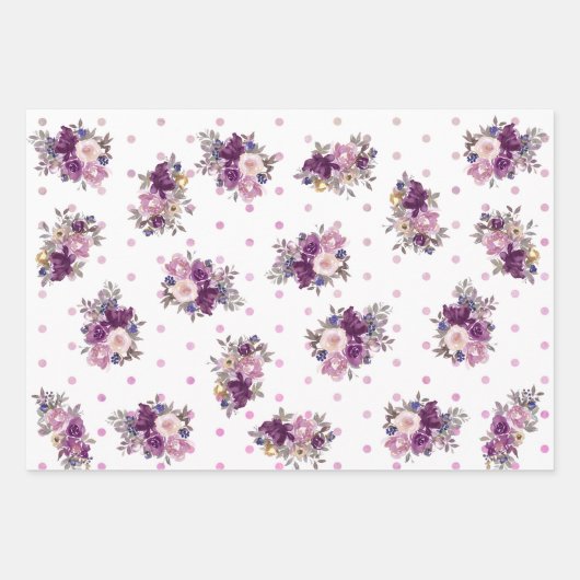 Lila Polka Dots Blume und Muttersprache Kunst Geschenkpapier Set (Vorderseite)