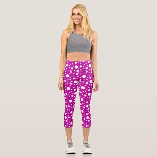 Lila Polka Dots Capri Leggings (Vorderseite)