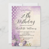 Lila Polka Dots Frauentag 50. Geburtstag Einladung (Vorderseite)