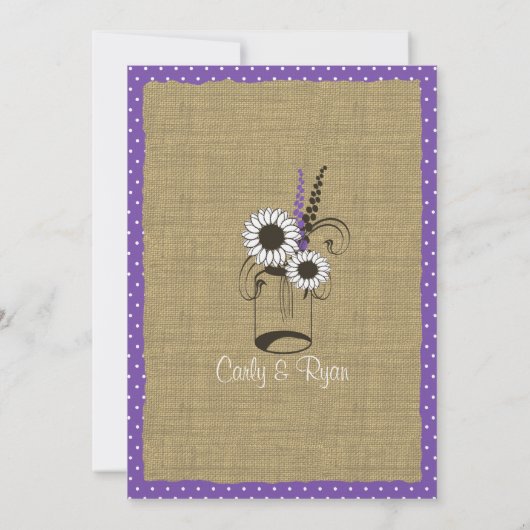 Lila Polka Dots Jar und Blume Brautparty Einladung (Rückseite)
