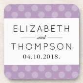 Lila Polka Dots, Polka Dot Pattern, Hochzeit Untersetzer (Vorderseite)