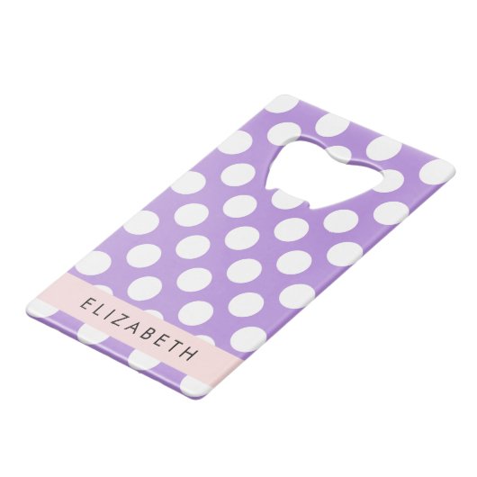 Lila Polka Dots, Polka Dot Pattern, Ihr Name Geldbeutel Flaschenöffner (Vorderseite Schrägansicht)