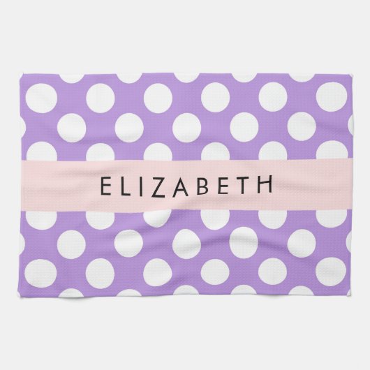 Lila Polka Dots, Polka Dot Pattern, Ihr Name Geschirrtuch (Horizontal)