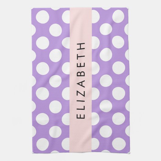 Lila Polka Dots, Polka Dot Pattern, Ihr Name Geschirrtuch (Vertikal)
