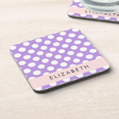 Lila Polka Dots, Polka Dot Pattern, Ihr Name Getränkeuntersetzer (Linke Seite)