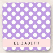 Lila Polka Dots, Polka Dot Pattern, Ihr Name Getränkeuntersetzer (Vorderseite)