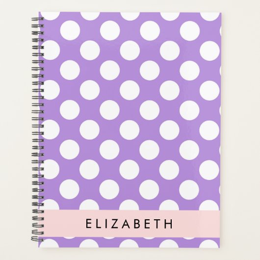 Lila Polka Dots, Polka Dot Pattern, Ihr Name Planer (Vorderseite)