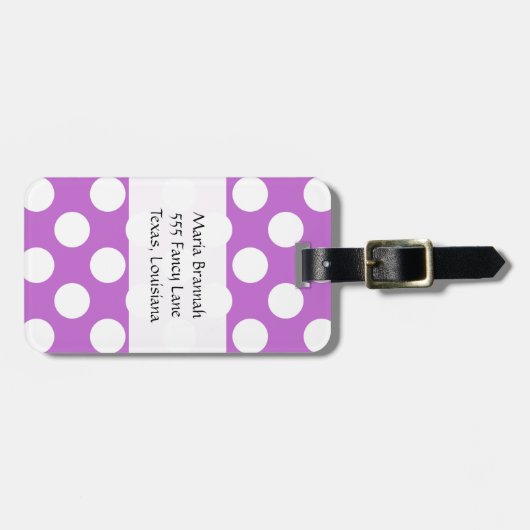 Lila Polka Dots, Polka Dot Pattern, Monogramm Gepäckanhänger (Vorderseite horizontal)
