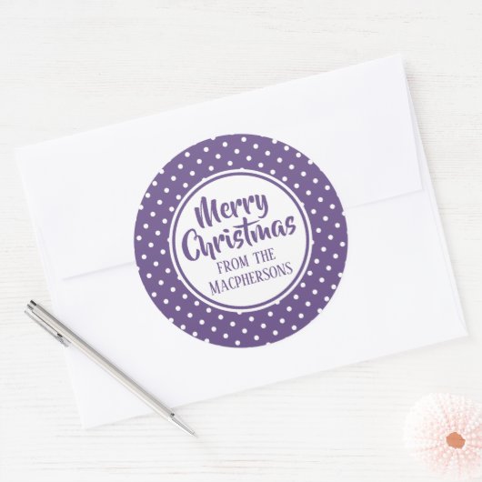 Lila Polka Dots Weihnachtskleber Runder Aufkleber (Umschlag)