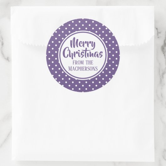 Lila Polka Dots Weihnachtskleber Runder Aufkleber (Tasche)