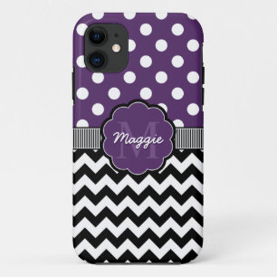 Lila Polka Dots Zickzack Monogramm Case-Mate iPhone Hülle