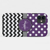 Lila Polka Dots Zickzack Monogramm Case-Mate iPhone Hülle (Rückseite (Horizontal))