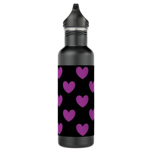 Lila Polka-Herzen auf schwarz Edelstahlflasche (Rechts)