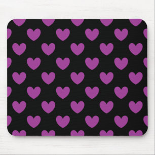 Lila Polka-Herzen auf schwarz Mousepad