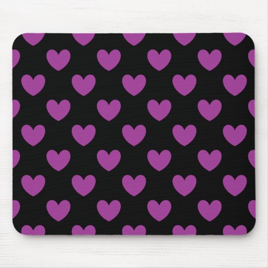 Lila Polka-Herzen auf schwarz Mousepad (Vorne)