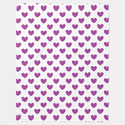 Lila Polka-Herzen auf Weiß Fleecedecke (Vorderseite)