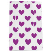 Lila Polka-Herzen auf Weiß Mittlere Geschenktüte (Vorderseite)