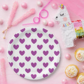 Lila Polka-Herzen auf Weiß Pappteller (Party)