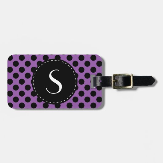 Lila Polka-Punkt-Monogramm personalisiert Gepäckanhänger (Vorderseite horizontal)